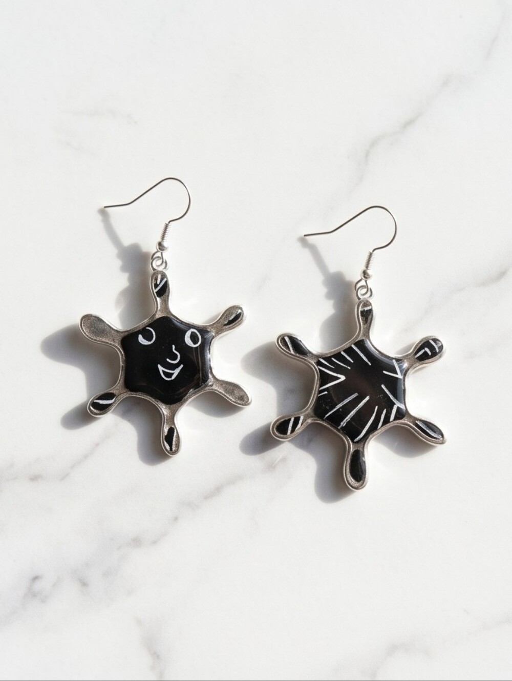 #512 HAND CRAFTED Earrings handcrafted handmade Resin White Black Abstract
